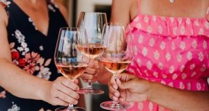 Uncork the Sun at Home – Virtual Tasting April 27th ladies drinking rose wine