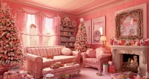 Barbie-style interiors take over this Christmas as searches for ‘pink Christmas tree’ rise 286% a Barbie living room on Christmas morning